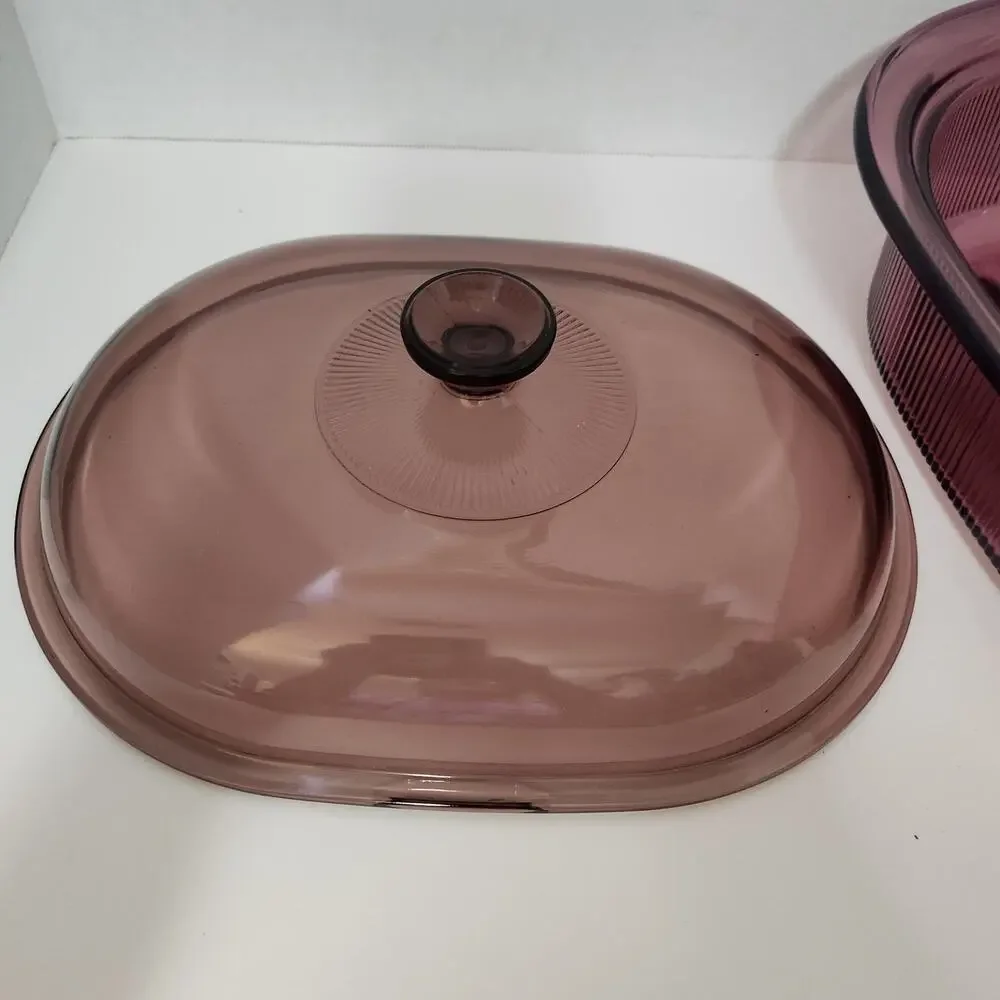 Vtg 4 Quart Cranberry Vision Corning Oval Roaster /Pyrex Lid 14.5 ×7 1/8 90's